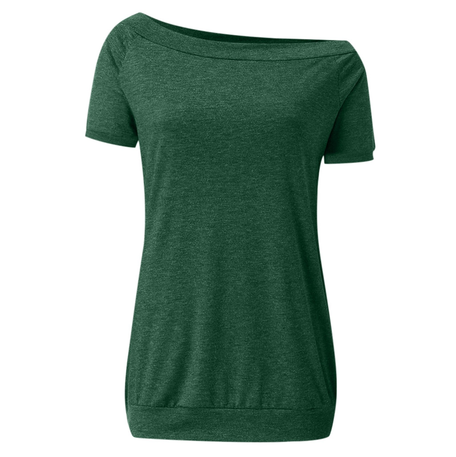thumbnail image 5 of Blusa de manga corta con hombros descubiertos para mujer - Camiseta informal de verano de color liso, 5 of 6